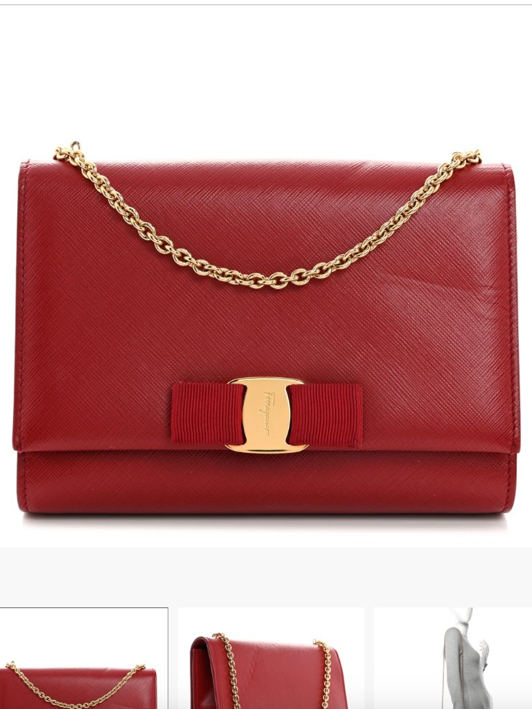 Salvatore Ferragamo Printed Calfskin Mini Miss Vara Bow Chain Bag Rosso